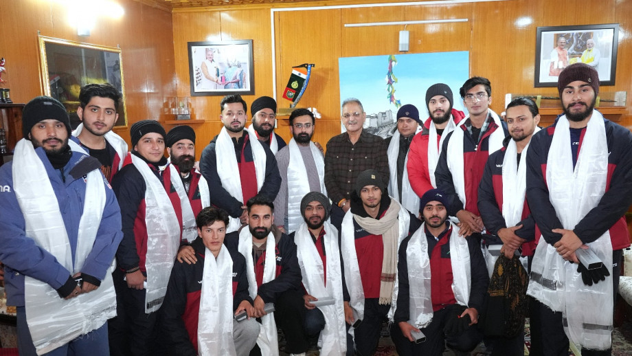 Lt Governor Ladakh interacts with Jammu and Kashmir Ice Hockey team