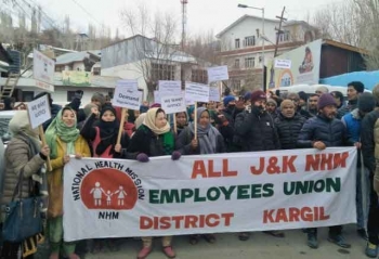 NHM employees held a protest to regularise their service