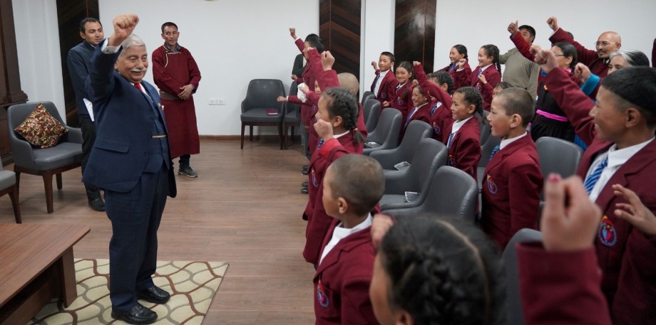 L-G interacts with students from Govt School Shara